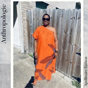 ANTHROPOLOGIE MAEVE ONE SHOULDER EMBROIDERED MAXI DRESS ORANGE SIZE 3X